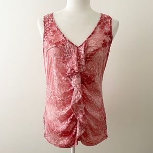 4/$20 🌴 NY & Company | Pink Printed Semi-Sheer Tissue Ruffle Sleeveless Top